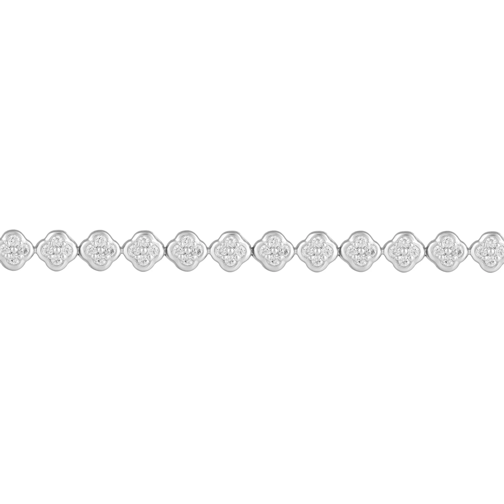 1 1/4 Carat tw Natural Diamond Clover Quatrefoil Tennis Bracelet in 925 Sterling Silver (Silver/YellowGold)