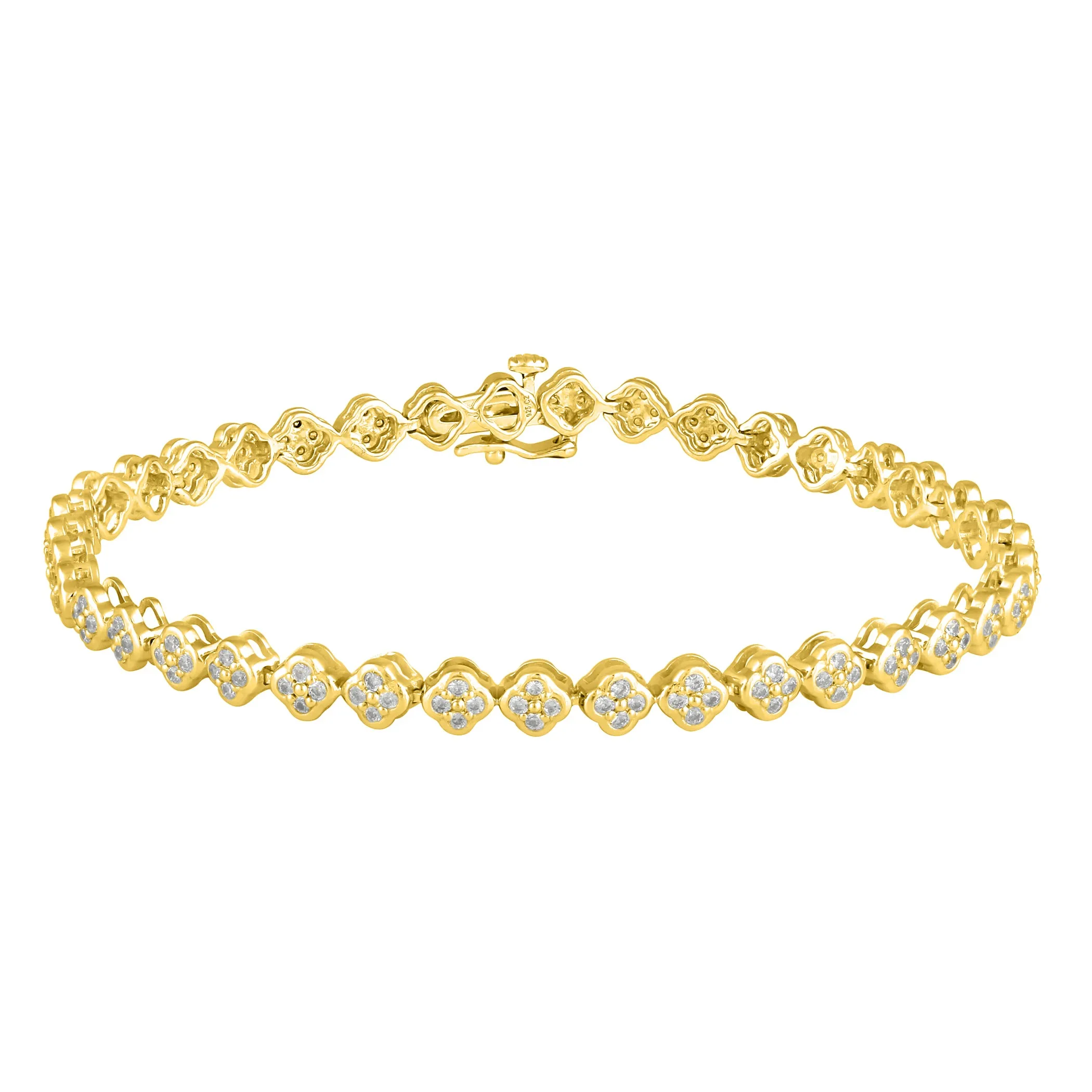 1 1/4 Carat tw Natural Diamond Clover Quatrefoil Tennis Bracelet in 925 Sterling Silver (Silver/YellowGold)