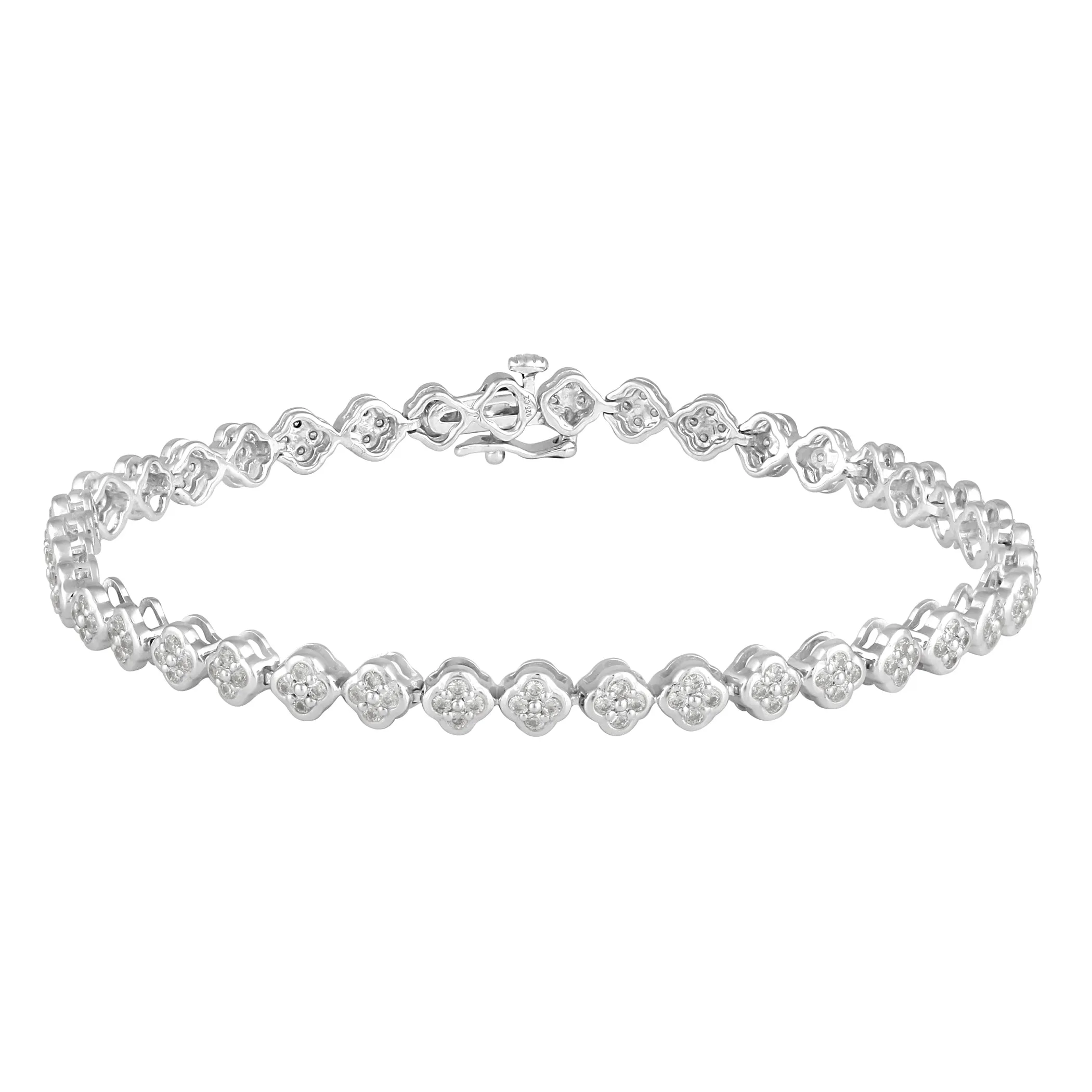 1 1/4 Carat tw Natural Diamond Clover Quatrefoil Tennis Bracelet in 925 Sterling Silver (Silver/YellowGold)