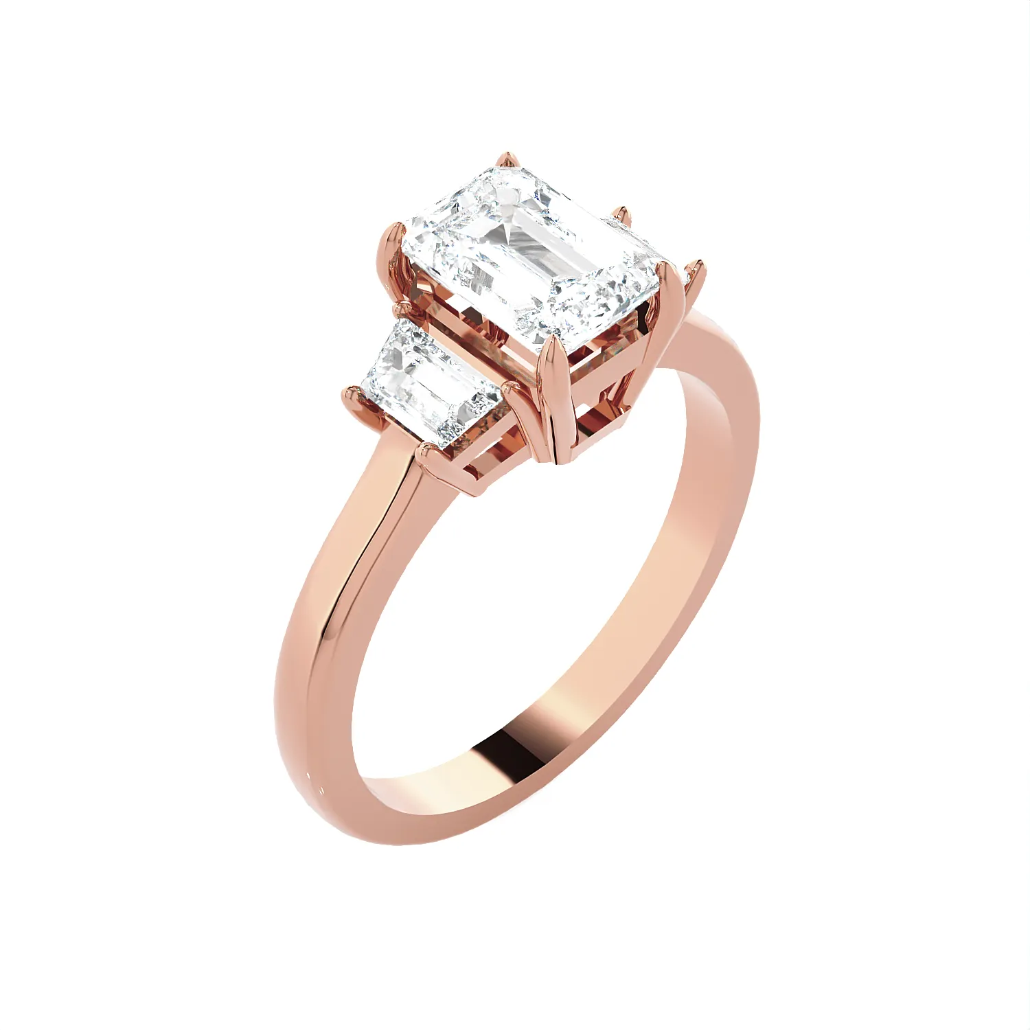 1 3/8 ctw Emerald with Baguette Three Stone Lab Grown Diamond Ring