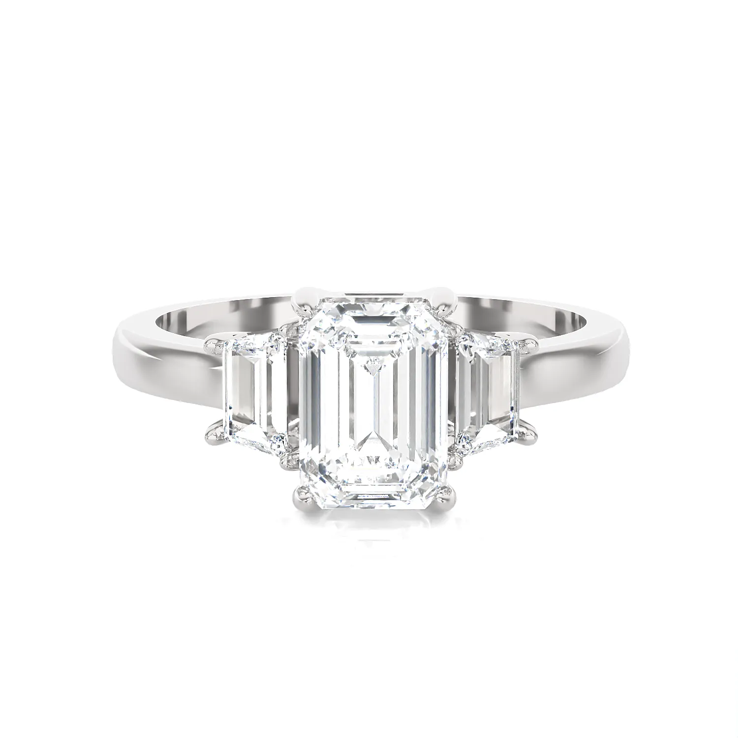 1 3/8 ctw Emerald with Baguette Three Stone Lab Grown Diamond Ring