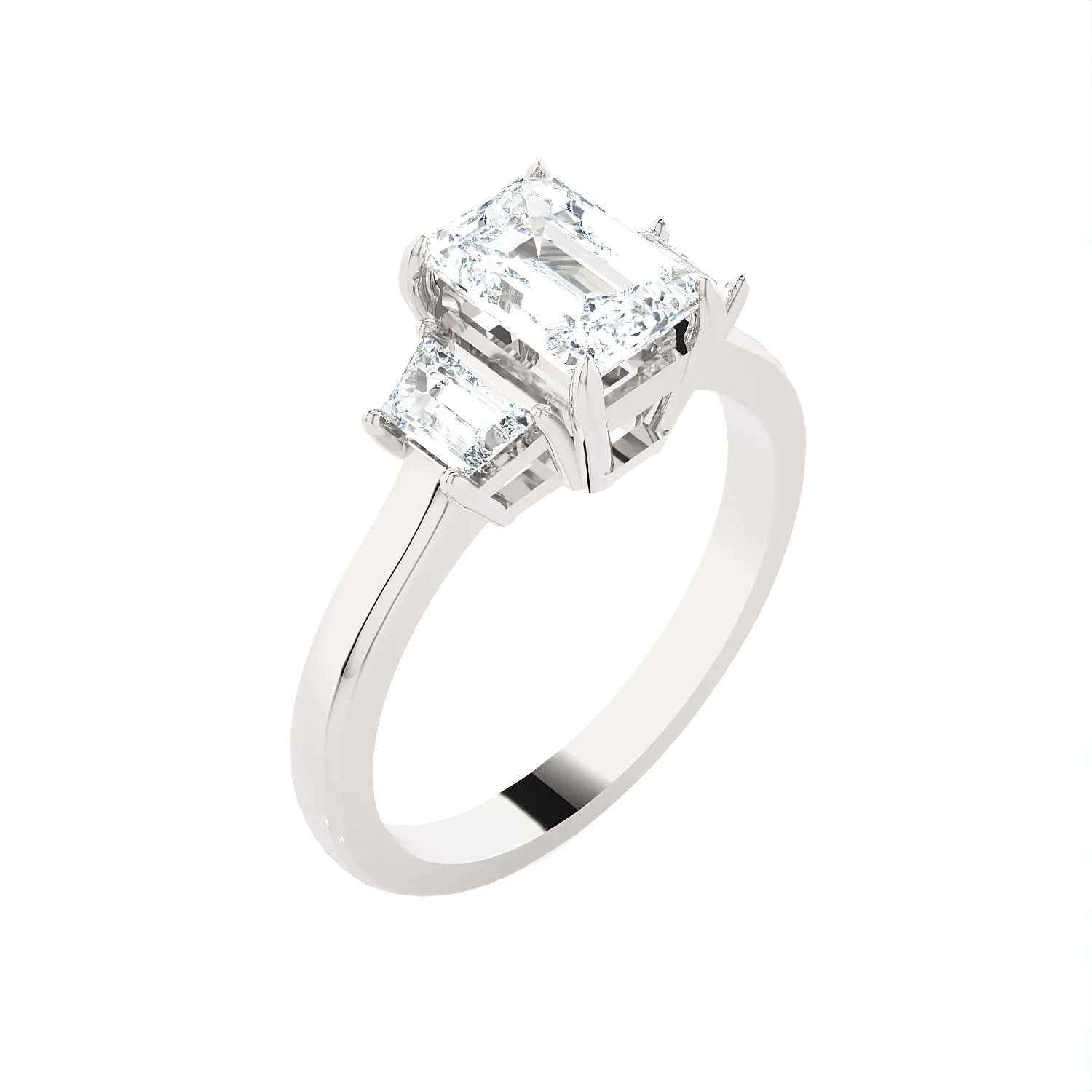 1 3/8 ctw Emerald with Baguette Three Stone Lab Grown Diamond Ring
