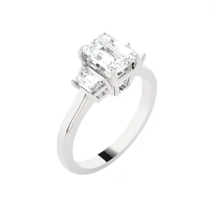 1 3/8 ctw Emerald with Baguette Three Stone Lab Grown Diamond Ring