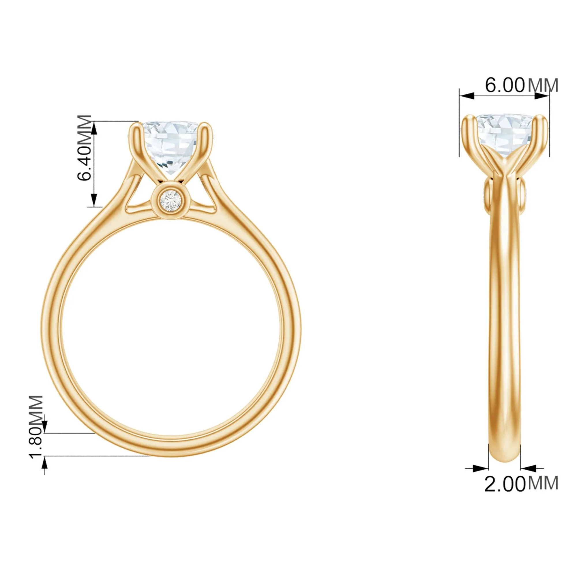 1 CT Round Cut Certified Moissanite Solitaire Ring in Gold