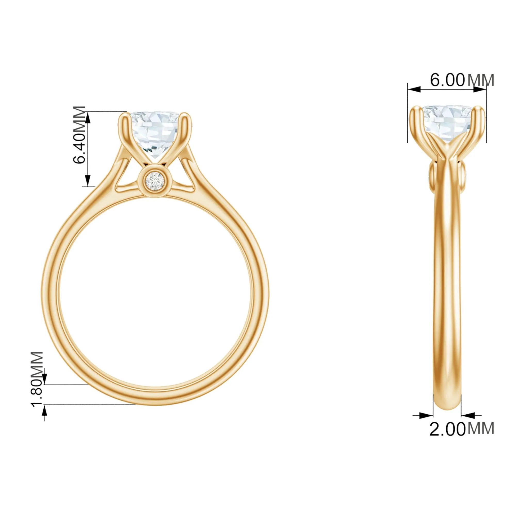 1 CT Round Cut Certified Moissanite Solitaire Ring in Gold