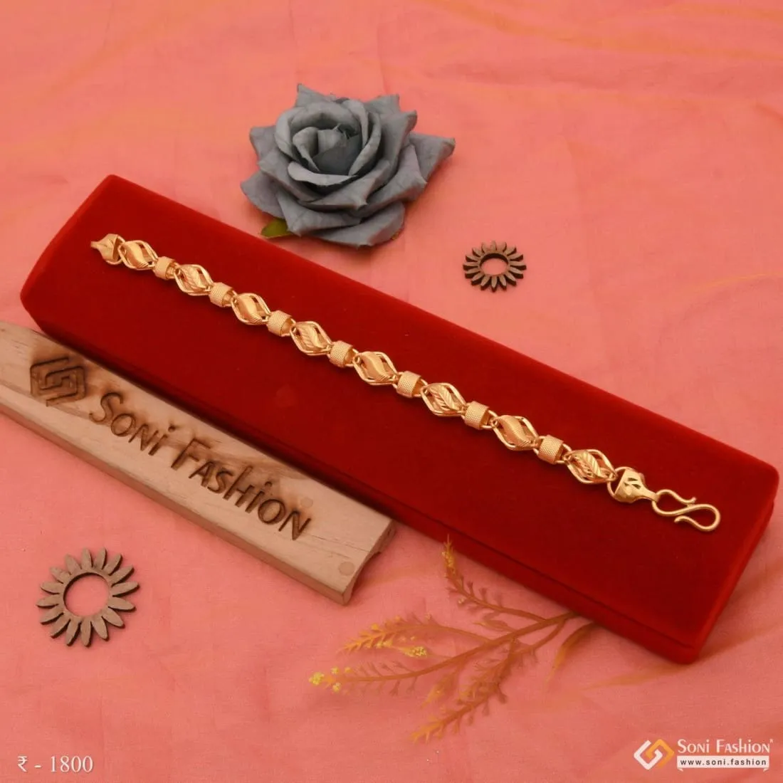 1 Gram Gold - Leaf in Kohli Fashionable Design Gold Plated Bracelet - Style B665