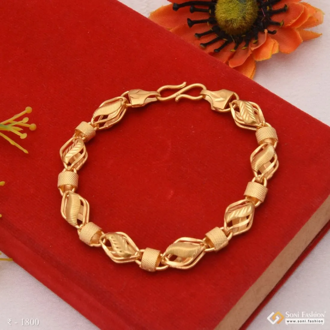 1 Gram Gold - Leaf in Kohli Fashionable Design Gold Plated Bracelet - Style B665
