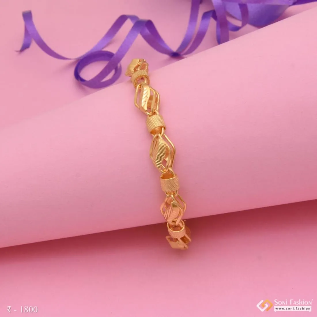 1 Gram Gold - Leaf in Kohli Fashionable Design Gold Plated Bracelet - Style B665