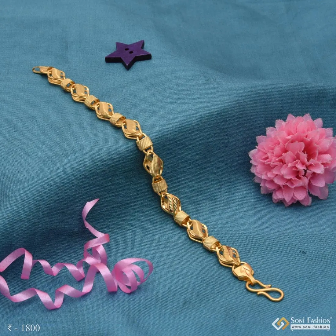 1 Gram Gold - Leaf in Kohli Fashionable Design Gold Plated Bracelet - Style B665