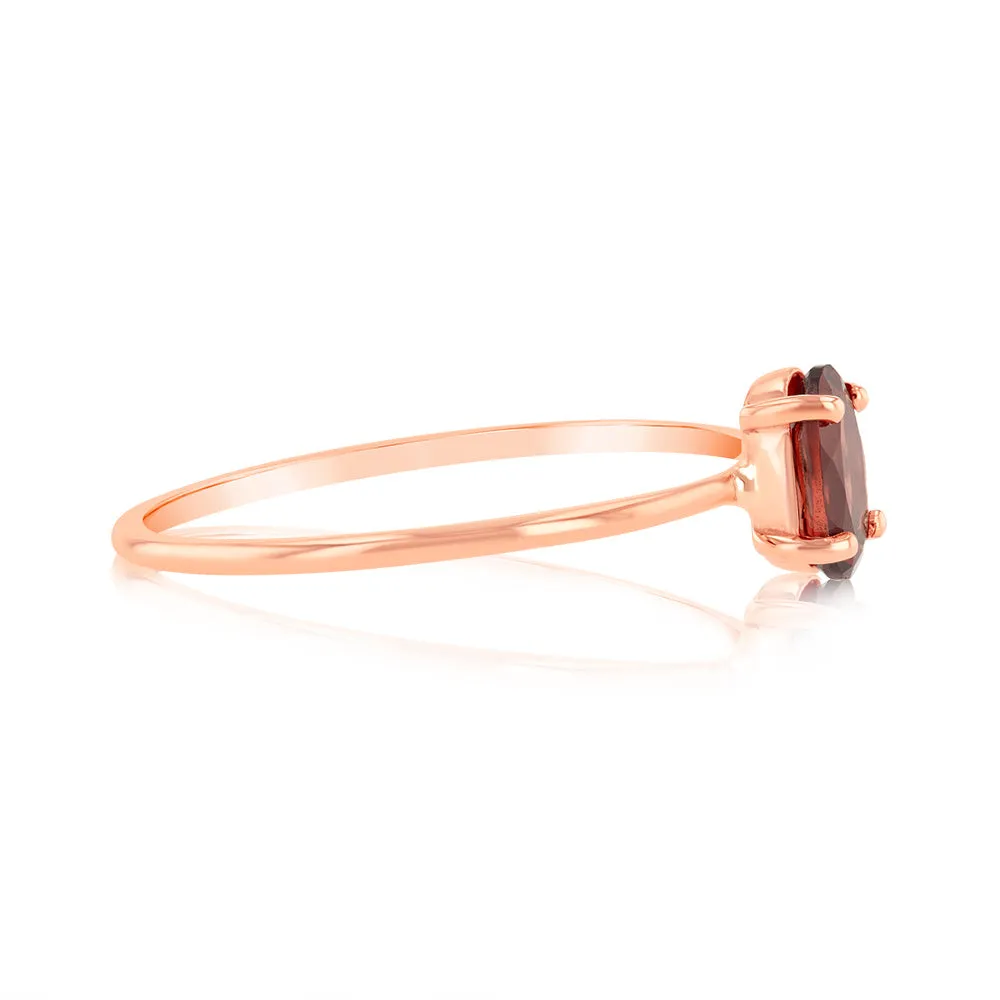 1 Oval Garnet 6x4mm Ring in 9ct Rose Gold