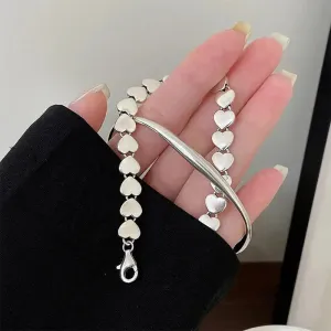 100% Solid 925 Sterling Silver Hiphop Thick Heart for Women Men Vintage Handmade Hasp Bracelet Birthday Gift S-B451