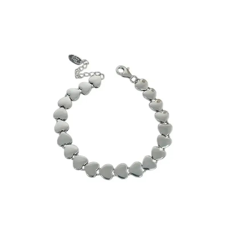 100% Solid 925 Sterling Silver Hiphop Thick Heart for Women Men Vintage Handmade Hasp Bracelet Birthday Gift S-B451