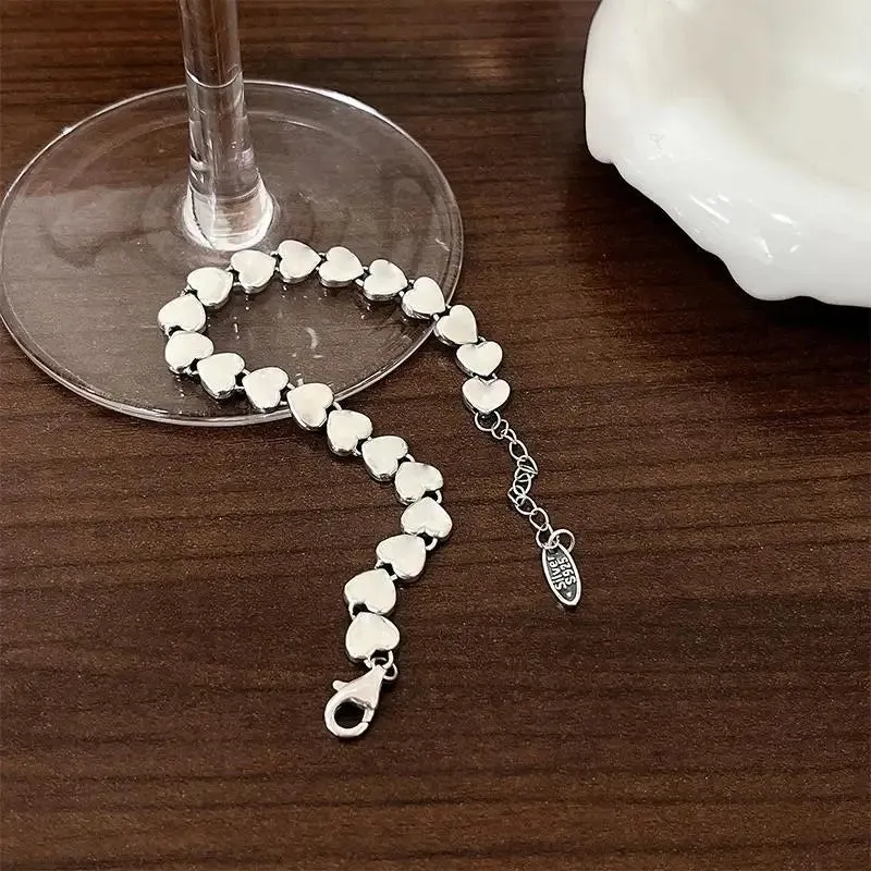 100% Solid 925 Sterling Silver Hiphop Thick Heart for Women Men Vintage Handmade Hasp Bracelet Birthday Gift S-B451