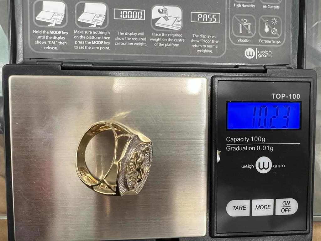 10K Yellow Gold Diamond Horse Ring for Men, Real Diamond 0.35 CT, Men's , Hip Hop Ring 10.23 Grams, Jumping Horse Diamond Ring, Size - 10