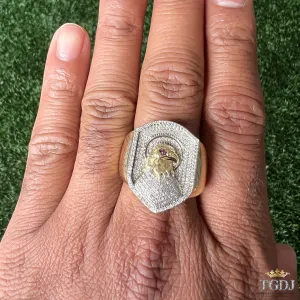 10K Yellow Gold Eagle Finger Ring for Men, Diamond Mens Ring, Eagle Signet Ring, Animal Real Diamond Ring, Eagle Head Finger Ring, 8.3 Gram