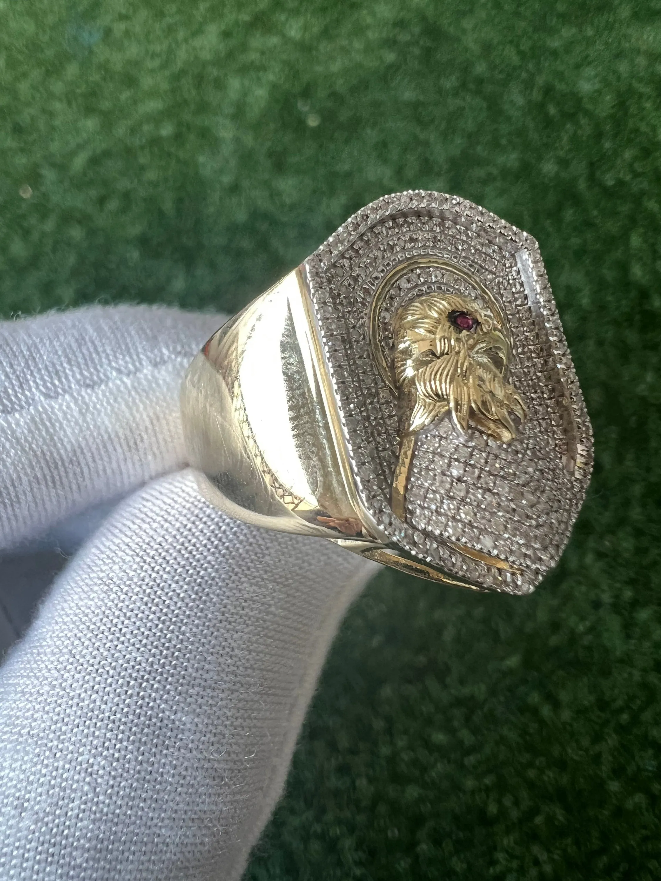 10K Yellow Gold Eagle Finger Ring for Men, Diamond Mens Ring, Eagle Signet Ring, Animal Real Diamond Ring, Eagle Head Finger Ring, 8.3 Gram