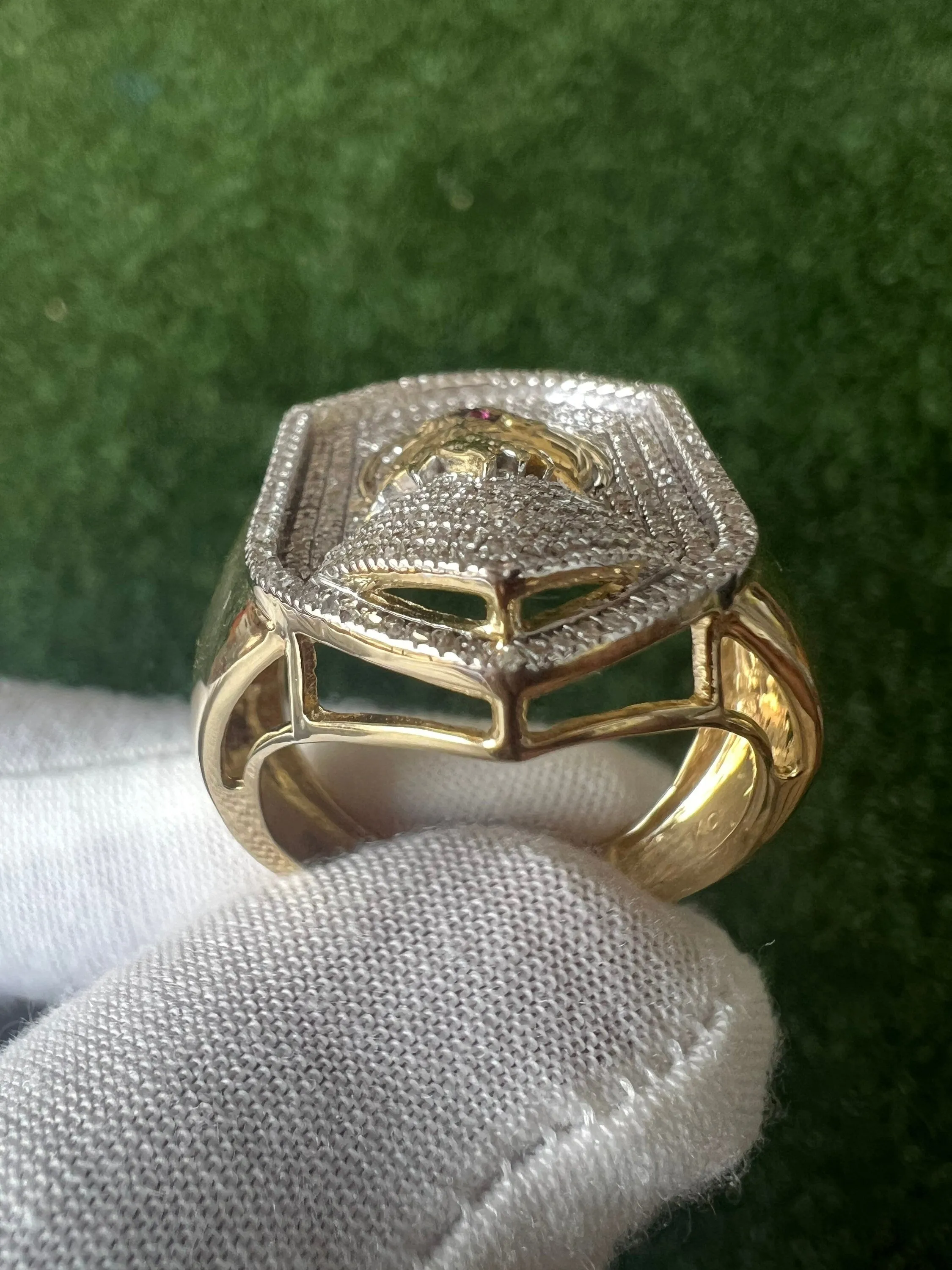 10K Yellow Gold Eagle Finger Ring for Men, Diamond Mens Ring, Eagle Signet Ring, Animal Real Diamond Ring, Eagle Head Finger Ring, 8.3 Gram