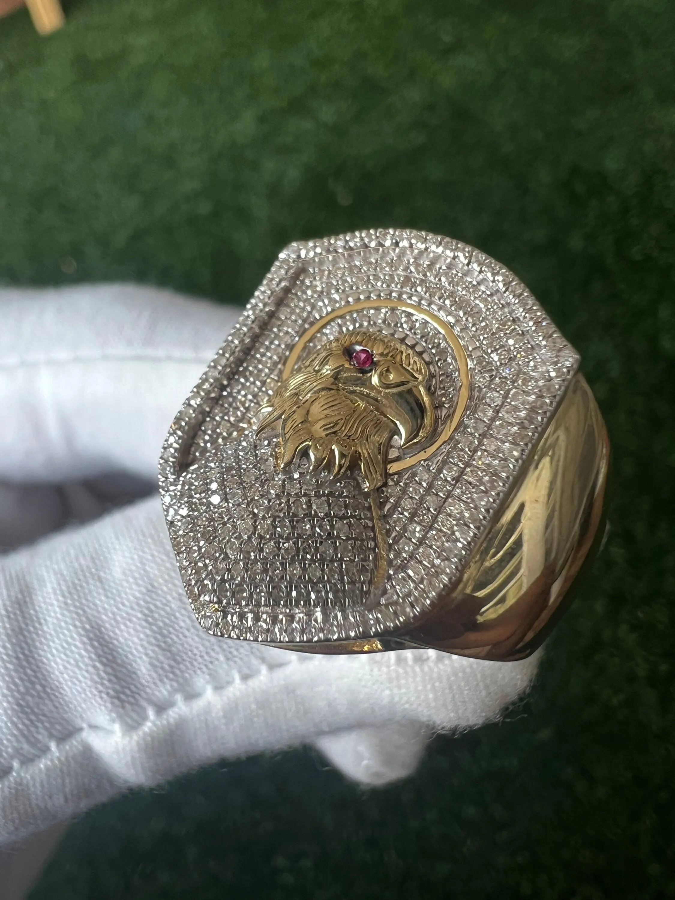 10K Yellow Gold Eagle Finger Ring for Men, Diamond Mens Ring, Eagle Signet Ring, Animal Real Diamond Ring, Eagle Head Finger Ring, 8.3 Gram