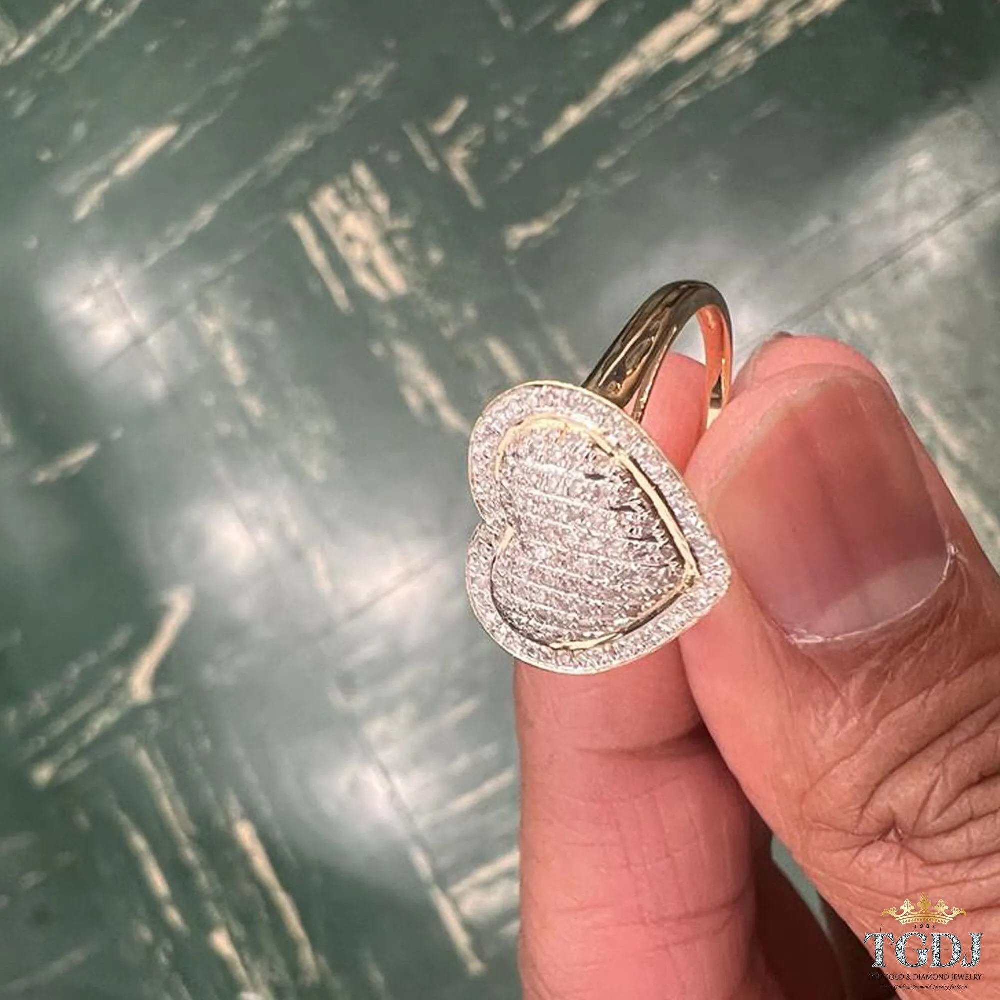 10k Yellow Gold Heart Diamond Ring, 0.35 dwt  Round Heart Diamond Promise Ring, Hip Hop Diamond Heart Ring, Women Heart Ring, Gift for Him