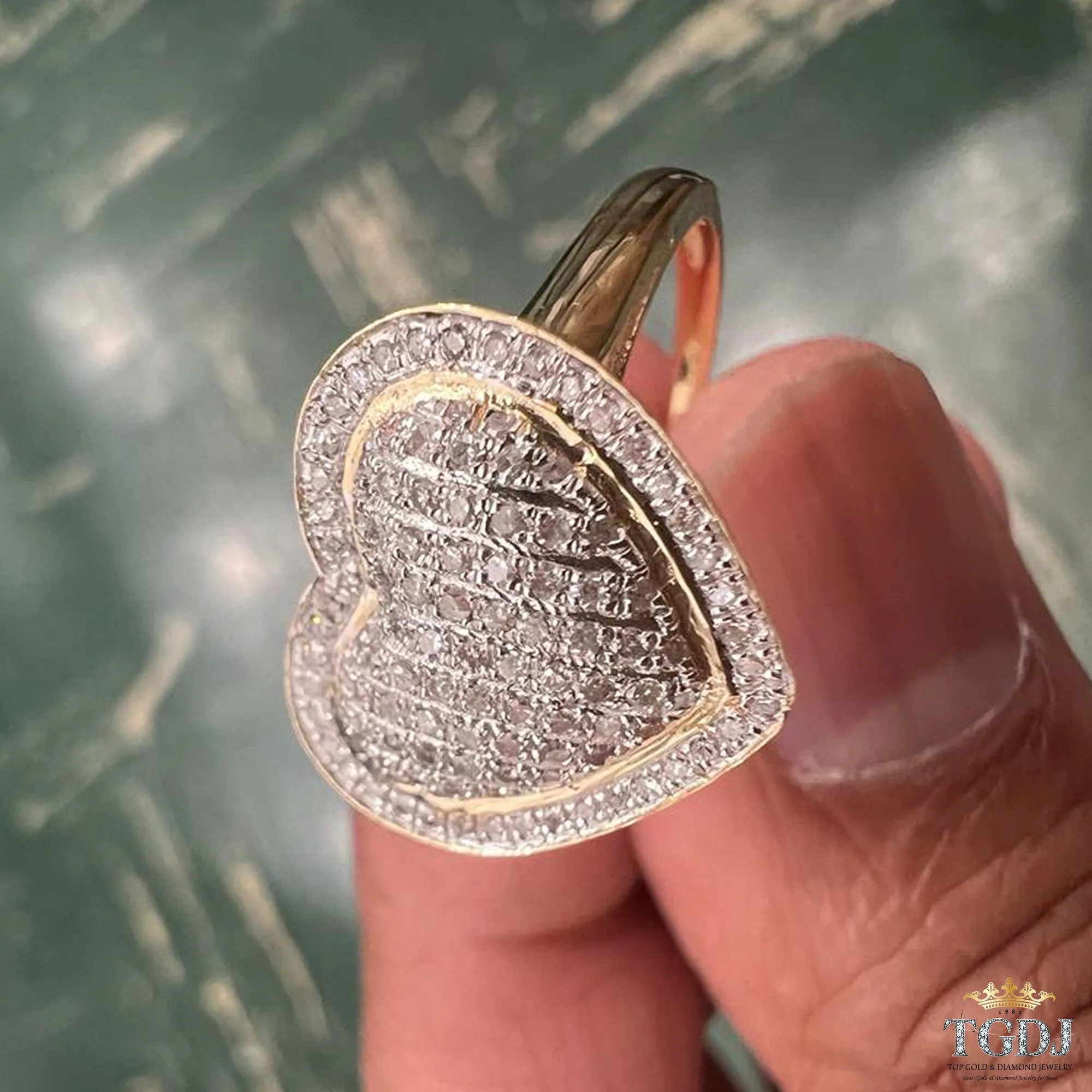 10k Yellow Gold Heart Diamond Ring, 0.35 dwt  Round Heart Diamond Promise Ring, Hip Hop Diamond Heart Ring, Women Heart Ring, Gift for Him