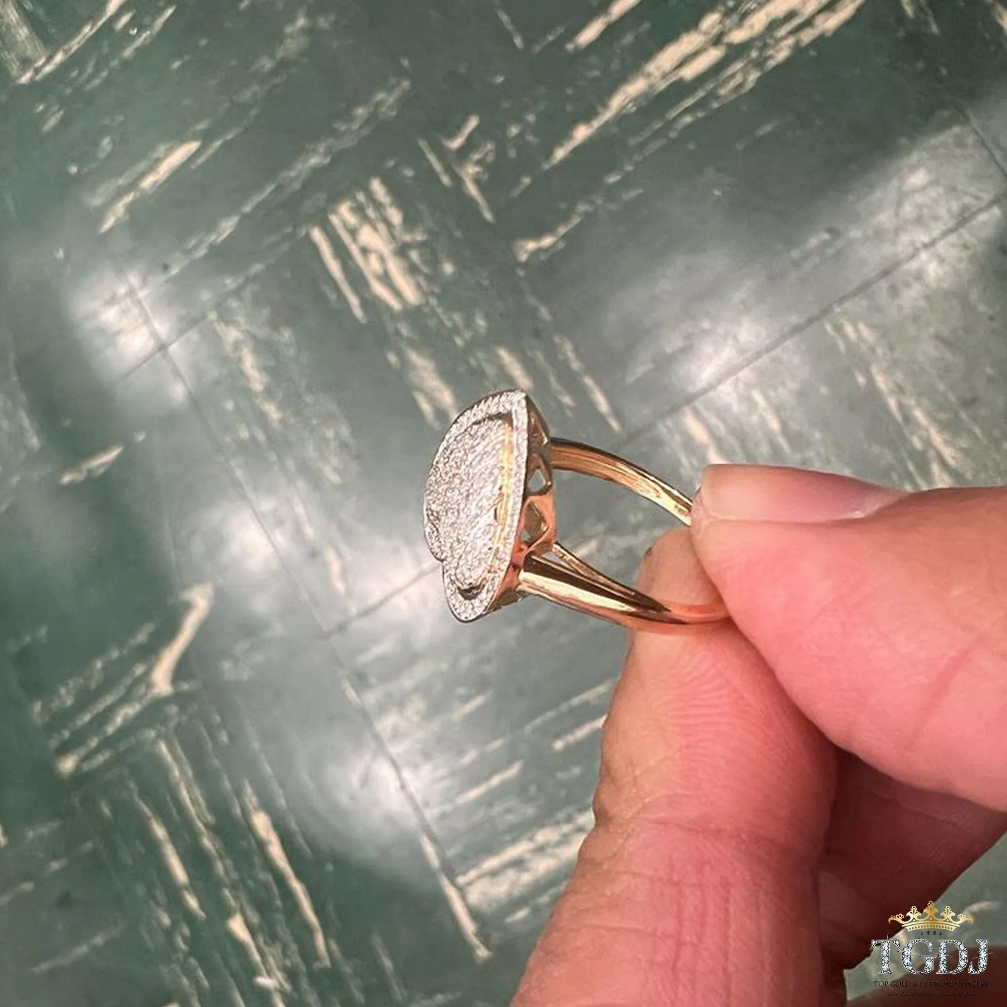 10k Yellow Gold Heart Diamond Ring, 0.35 dwt  Round Heart Diamond Promise Ring, Hip Hop Diamond Heart Ring, Women Heart Ring, Gift for Him