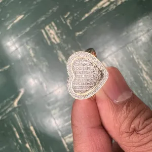 10k Yellow Gold Heart Diamond Ring, 0.35 dwt  Round Heart Diamond Promise Ring, Hip Hop Diamond Heart Ring, Women Heart Ring, Gift for Him