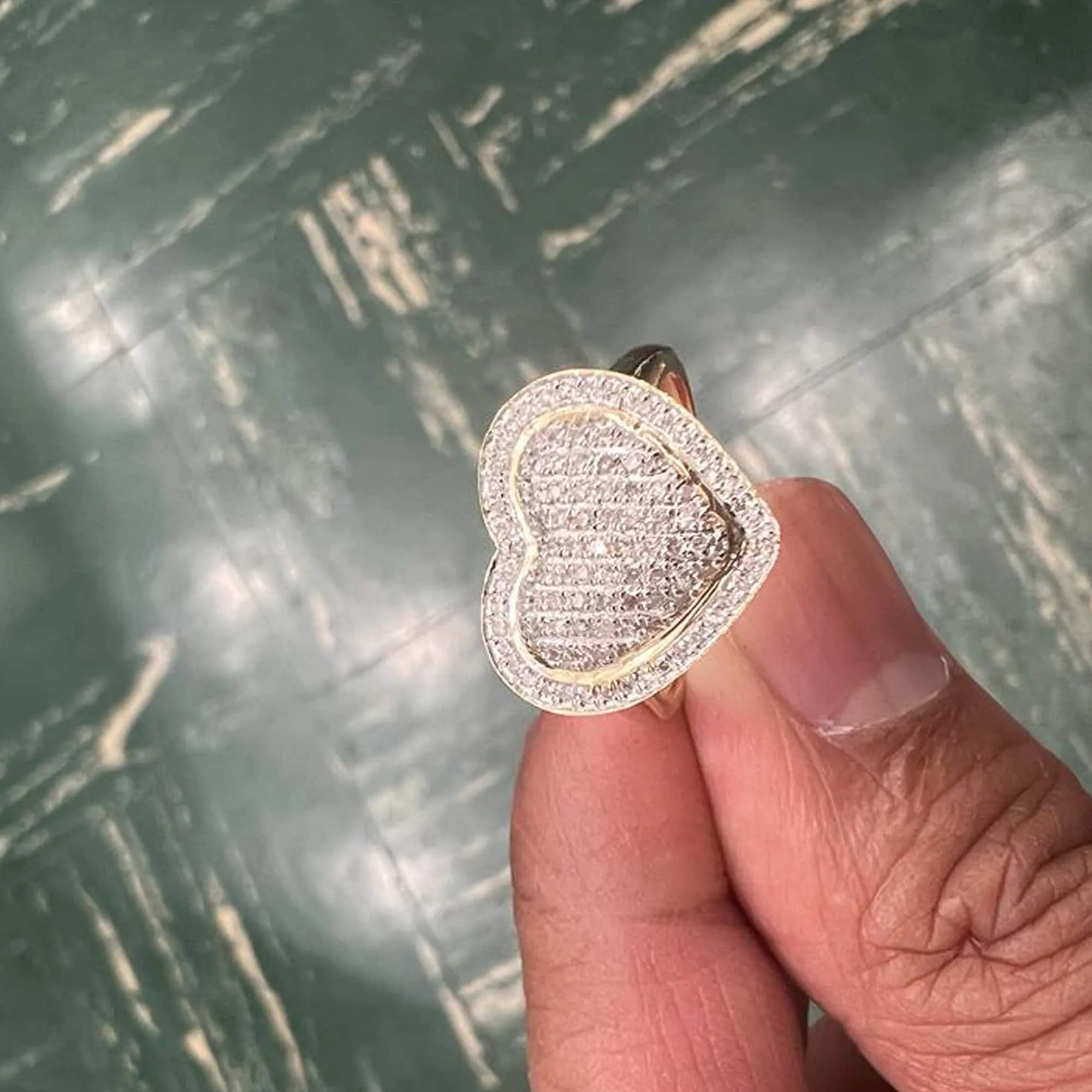 10k Yellow Gold Heart Diamond Ring, 0.35 dwt  Round Heart Diamond Promise Ring, Hip Hop Diamond Heart Ring, Women Heart Ring, Gift for Him
