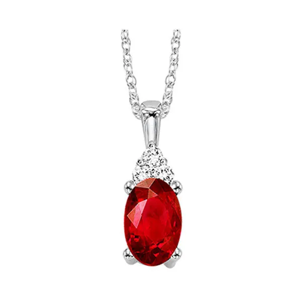 10Kt White Gold Diamond 1/50Ctw & Garnet 1/2Ctw Pendant