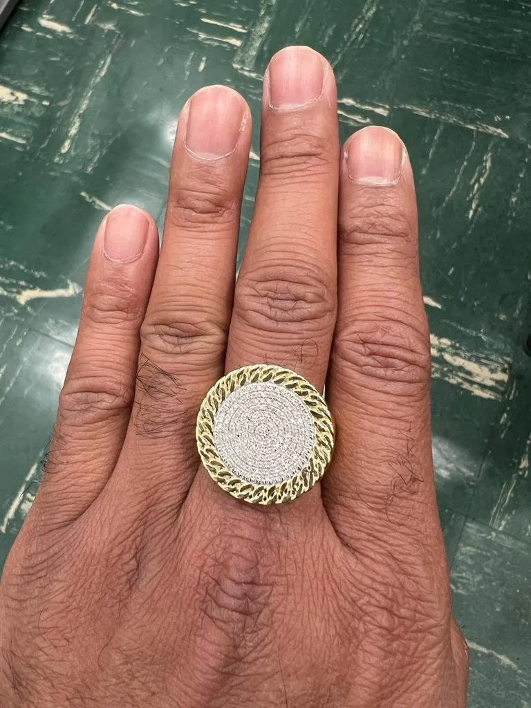 10kt Yellow Gold Mens Round Diamond Cuban Link Circle Ring, Hip Hop diamond men's ring 0.97 Ct 10.36 Grams, Designer Big Ring
