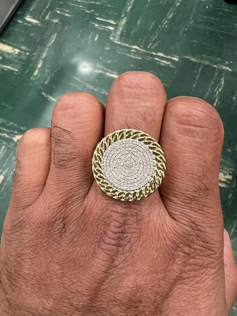 10kt Yellow Gold Mens Round Diamond Cuban Link Circle Ring, Hip Hop diamond men's ring 0.97 Ct 10.36 Grams, Designer Big Ring