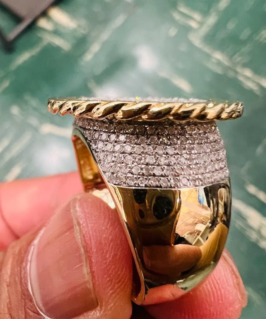 10kt Yellow Gold Mens Round Diamond Cuban Link Circle Ring, Hip Hop diamond men's ring 0.97 Ct 10.36 Grams, Designer Big Ring