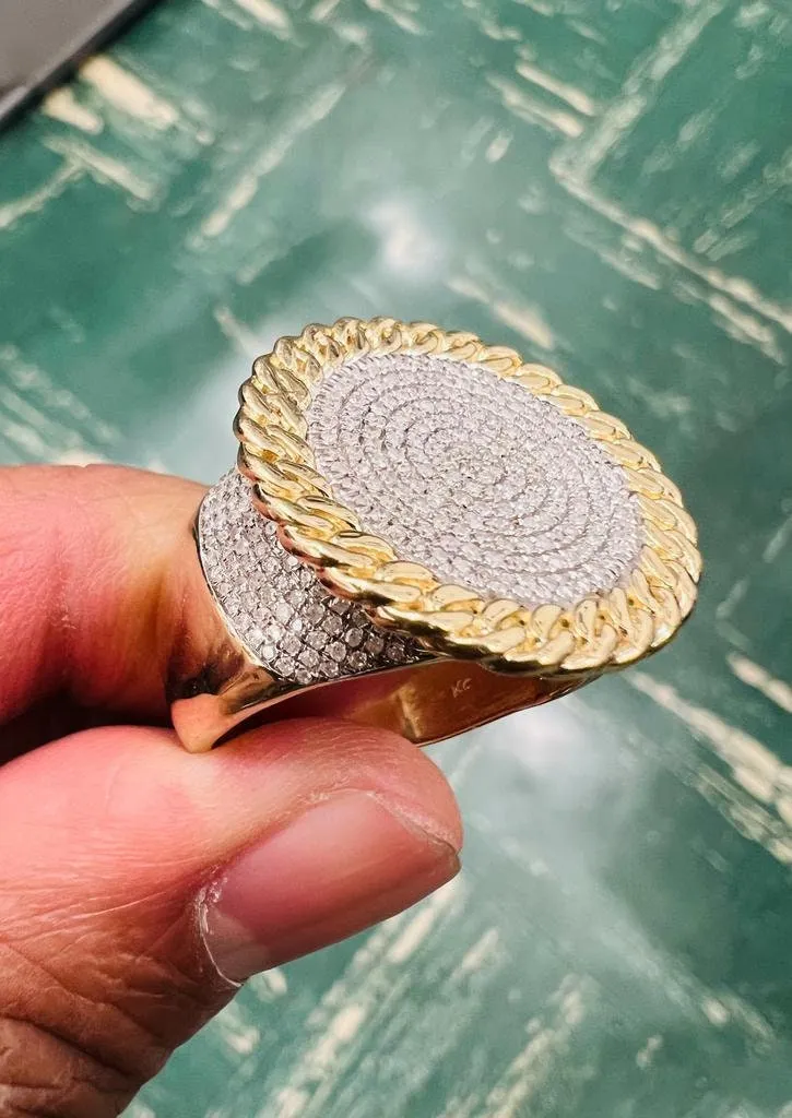 10kt Yellow Gold Mens Round Diamond Cuban Link Circle Ring, Hip Hop diamond men's ring 0.97 Ct 10.36 Grams, Designer Big Ring