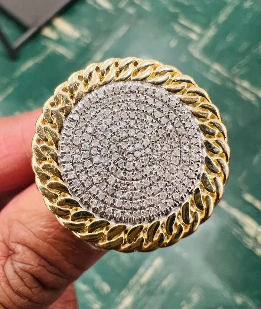 10kt Yellow Gold Mens Round Diamond Cuban Link Circle Ring, Hip Hop diamond men's ring 0.97 Ct 10.36 Grams, Designer Big Ring