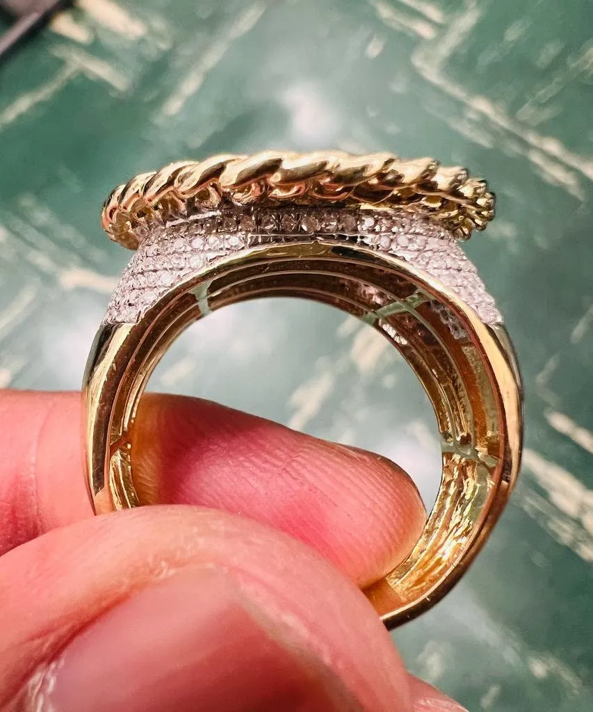 10kt Yellow Gold Mens Round Diamond Cuban Link Circle Ring, Hip Hop diamond men's ring 0.97 Ct 10.36 Grams, Designer Big Ring