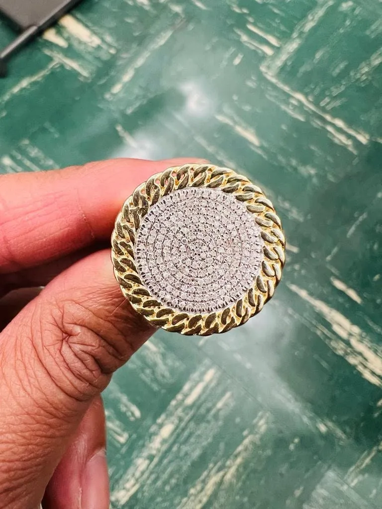 10kt Yellow Gold Mens Round Diamond Cuban Link Circle Ring, Hip Hop diamond men's ring 0.97 Ct 10.36 Grams, Designer Big Ring