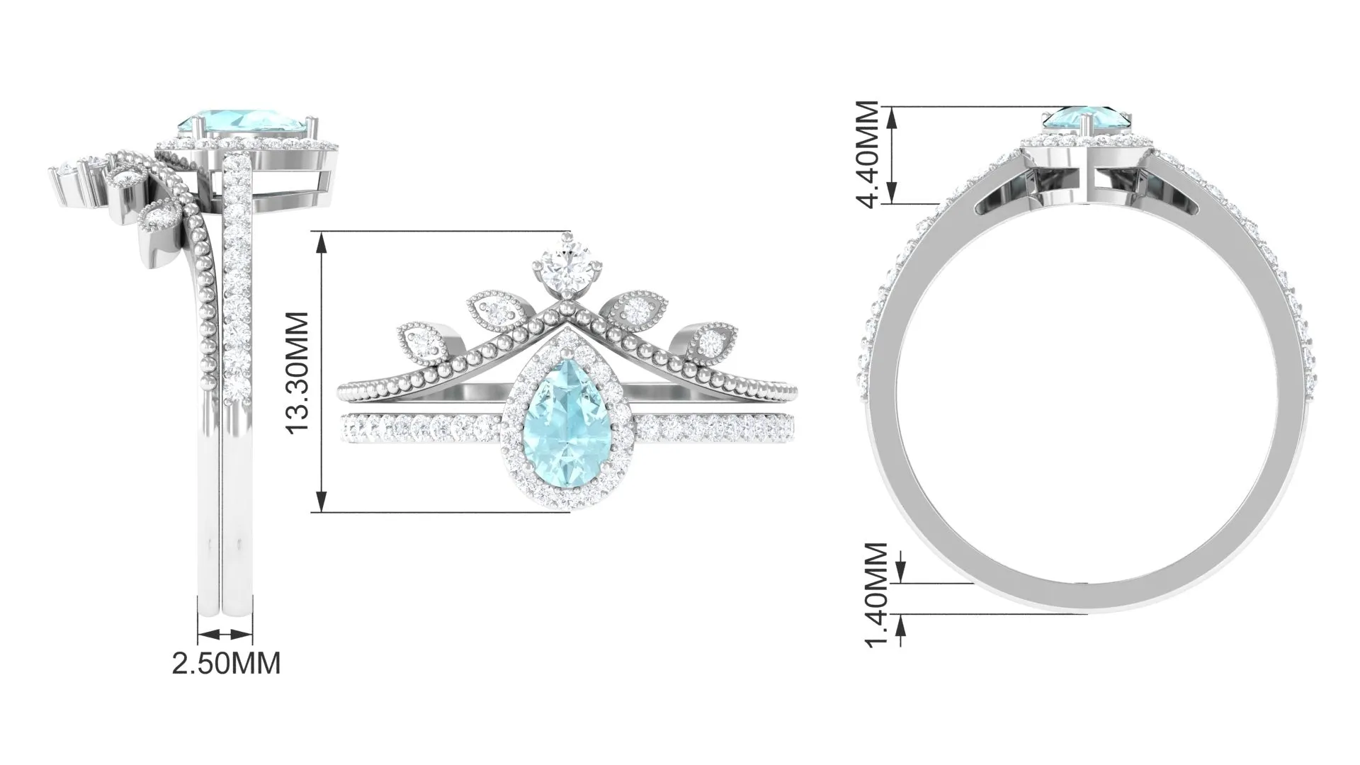 1.25 CT Vintage Inspired Sky Blue Topaz Teardrop Ring Set with Diamond