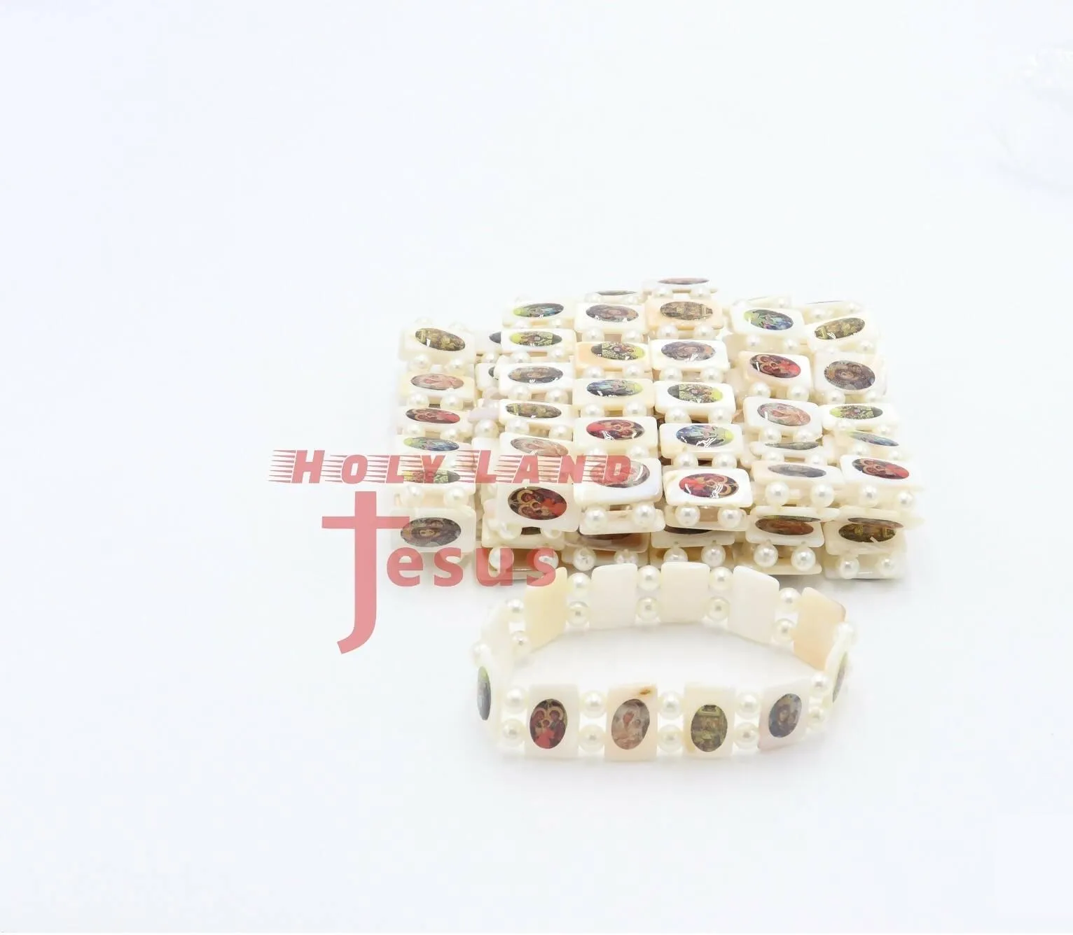 12pc Mother Of Pearl Bracelet Saint Jerusalem Holy Land Hand Made Christian
