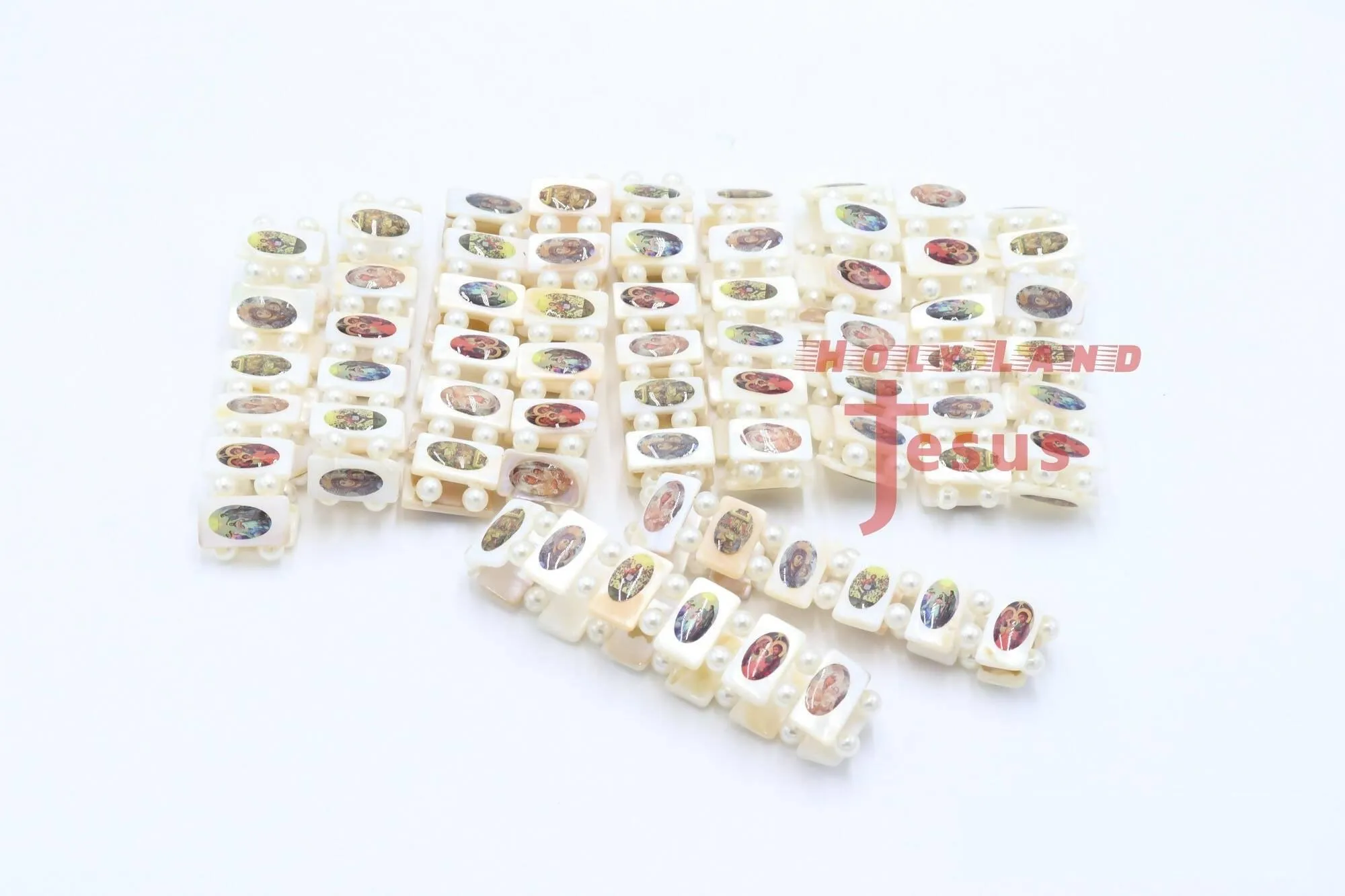 12pc Mother Of Pearl Bracelet Saint Jerusalem Holy Land Hand Made Christian