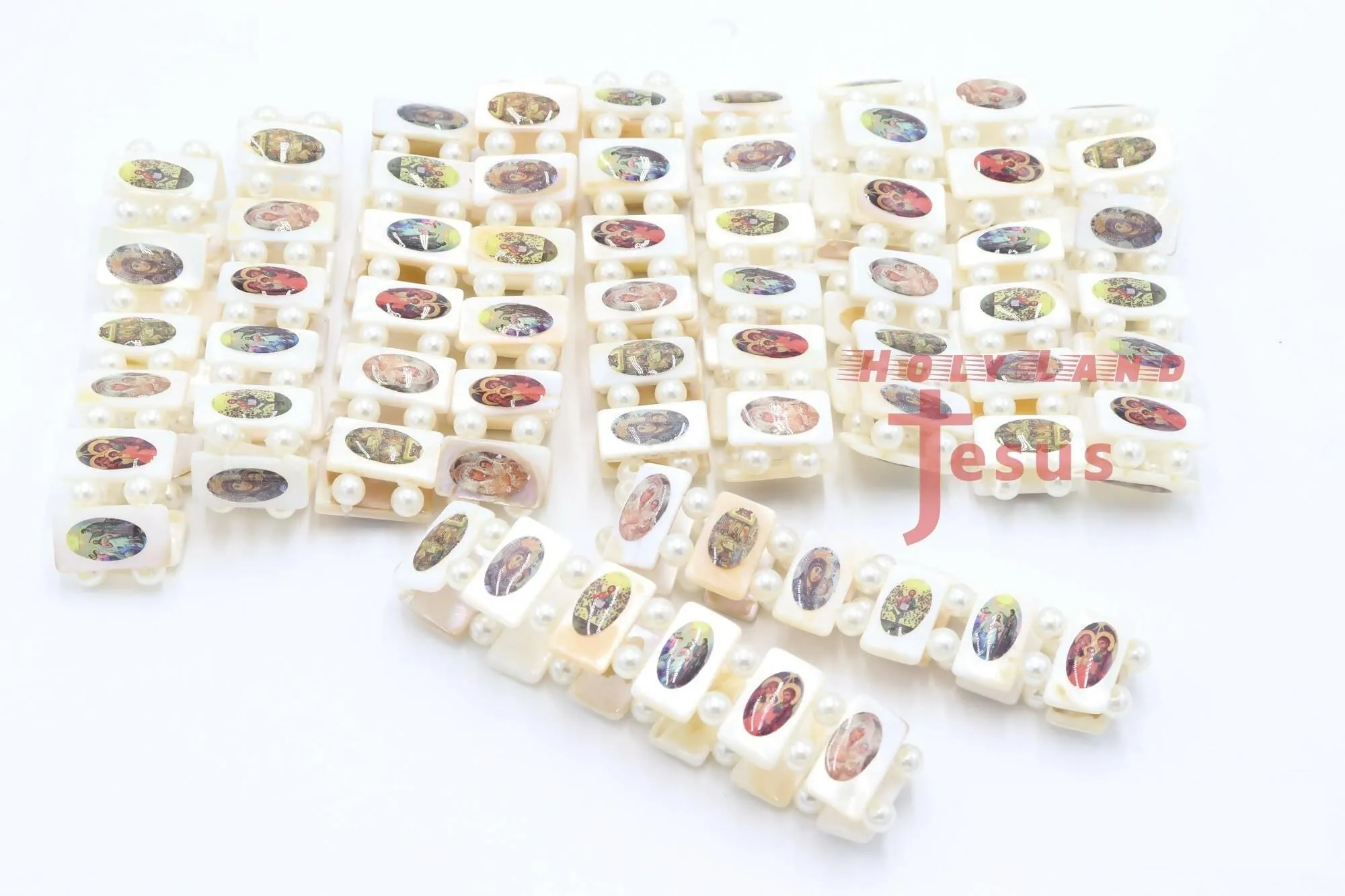 12pc Mother Of Pearl Bracelet Saint Jerusalem Holy Land Hand Made Christian