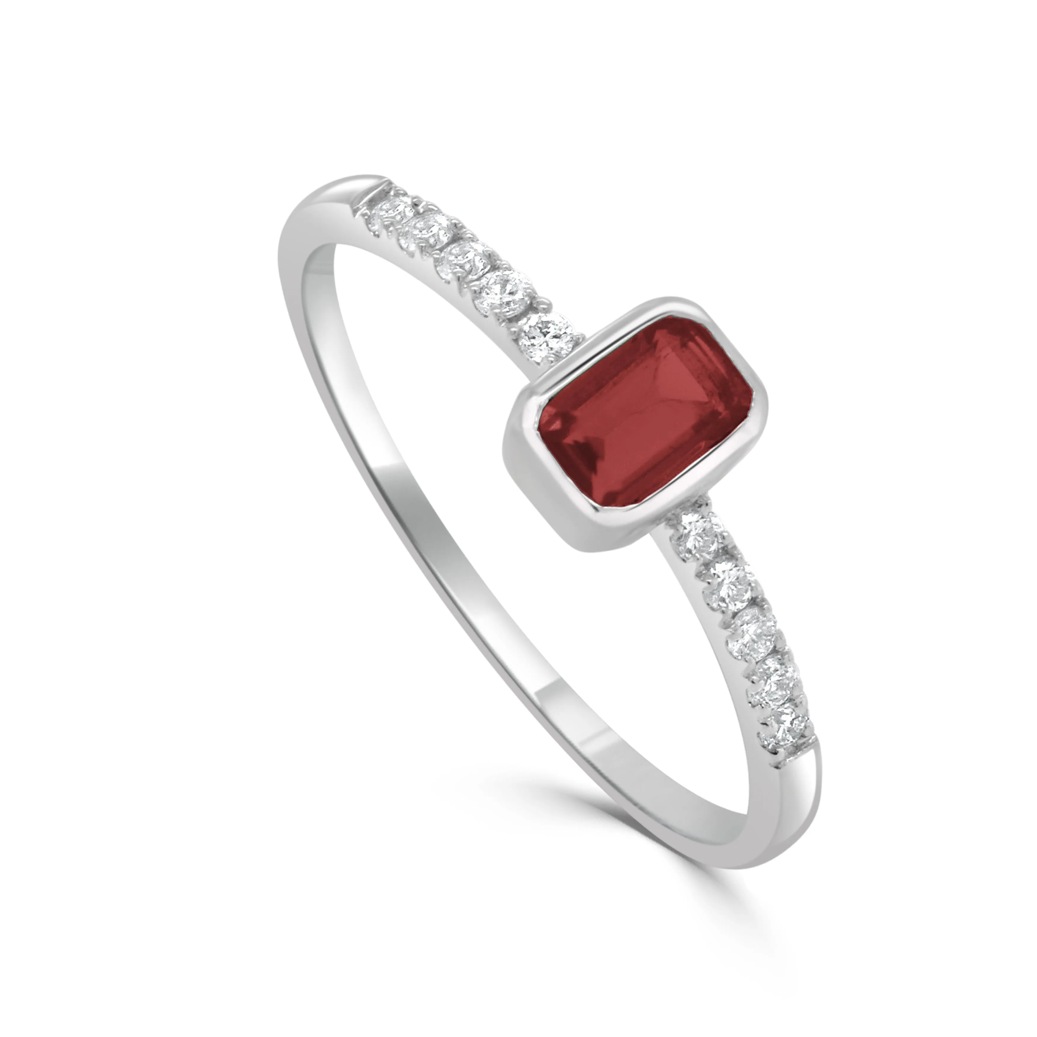14K Gold Diamond & Garnet Bezel Ring