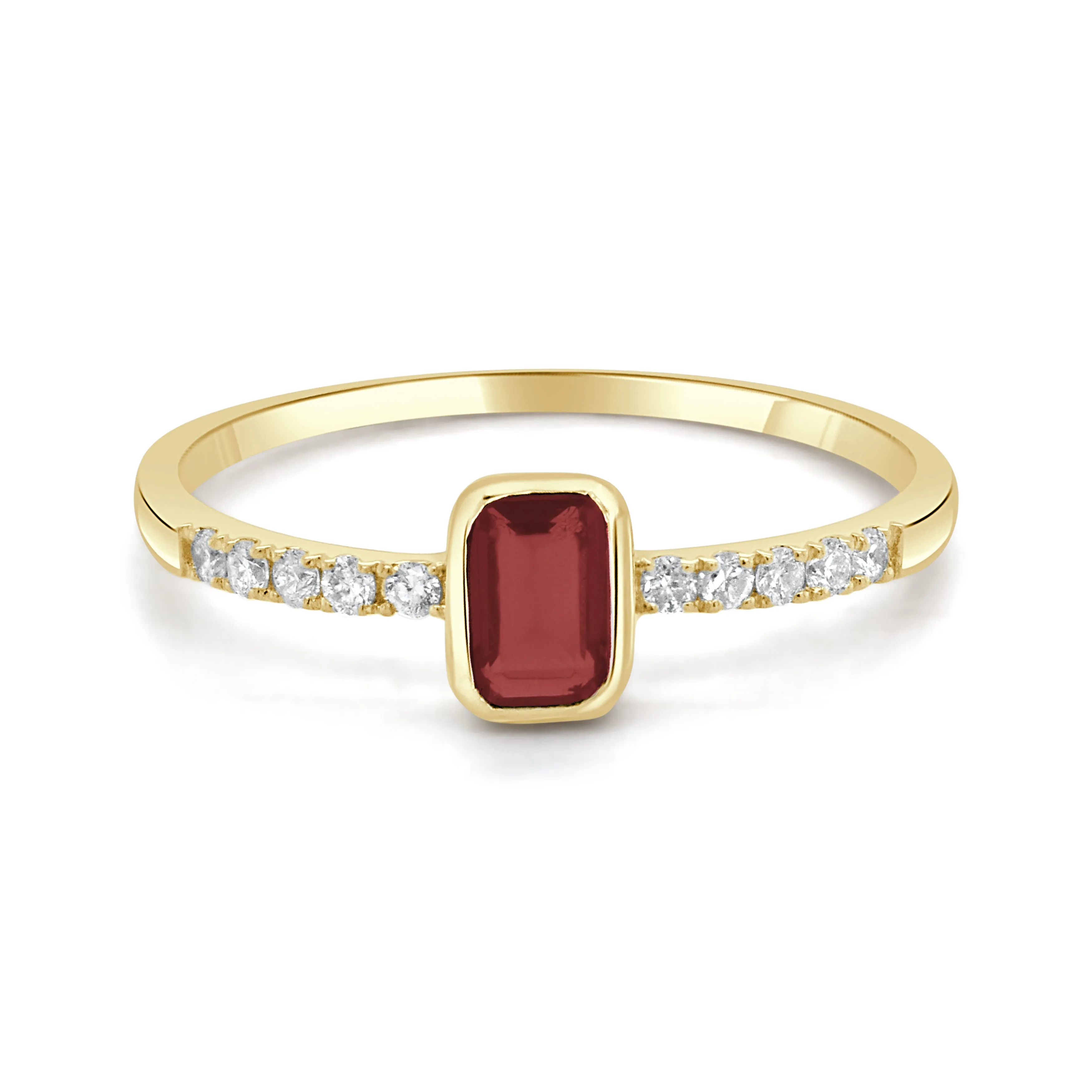 14K Gold Diamond & Garnet Bezel Ring