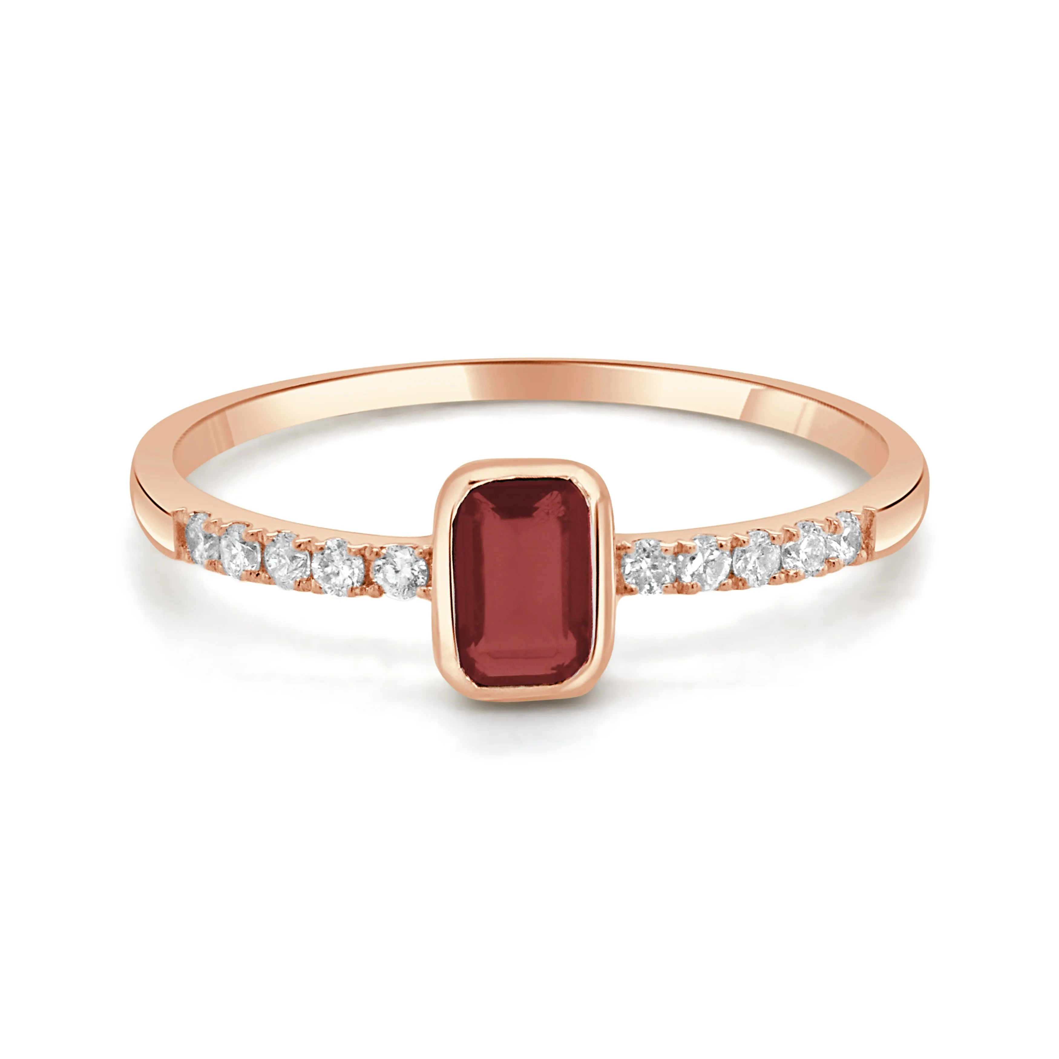 14K Gold Diamond & Garnet Bezel Ring