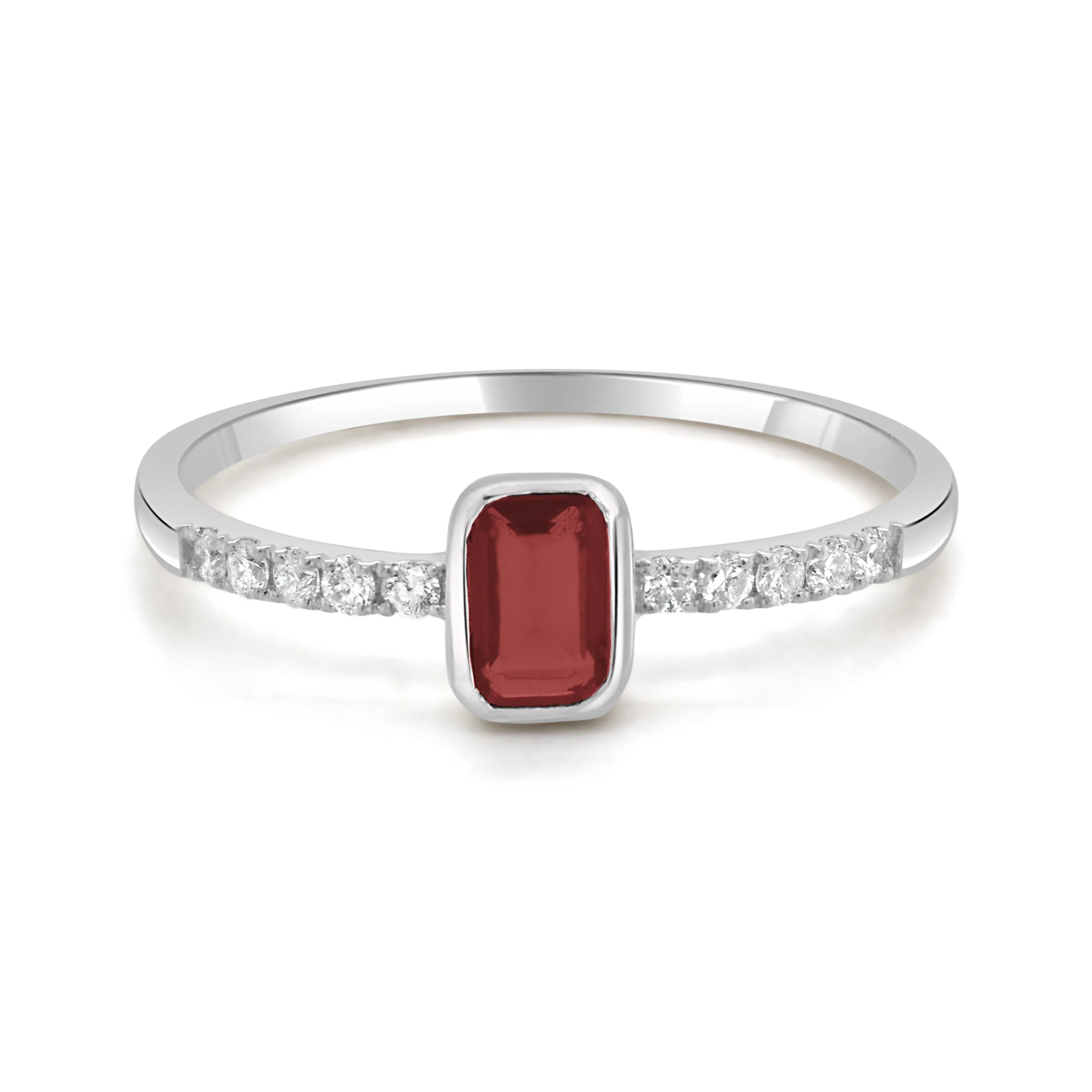 14K Gold Diamond & Garnet Bezel Ring