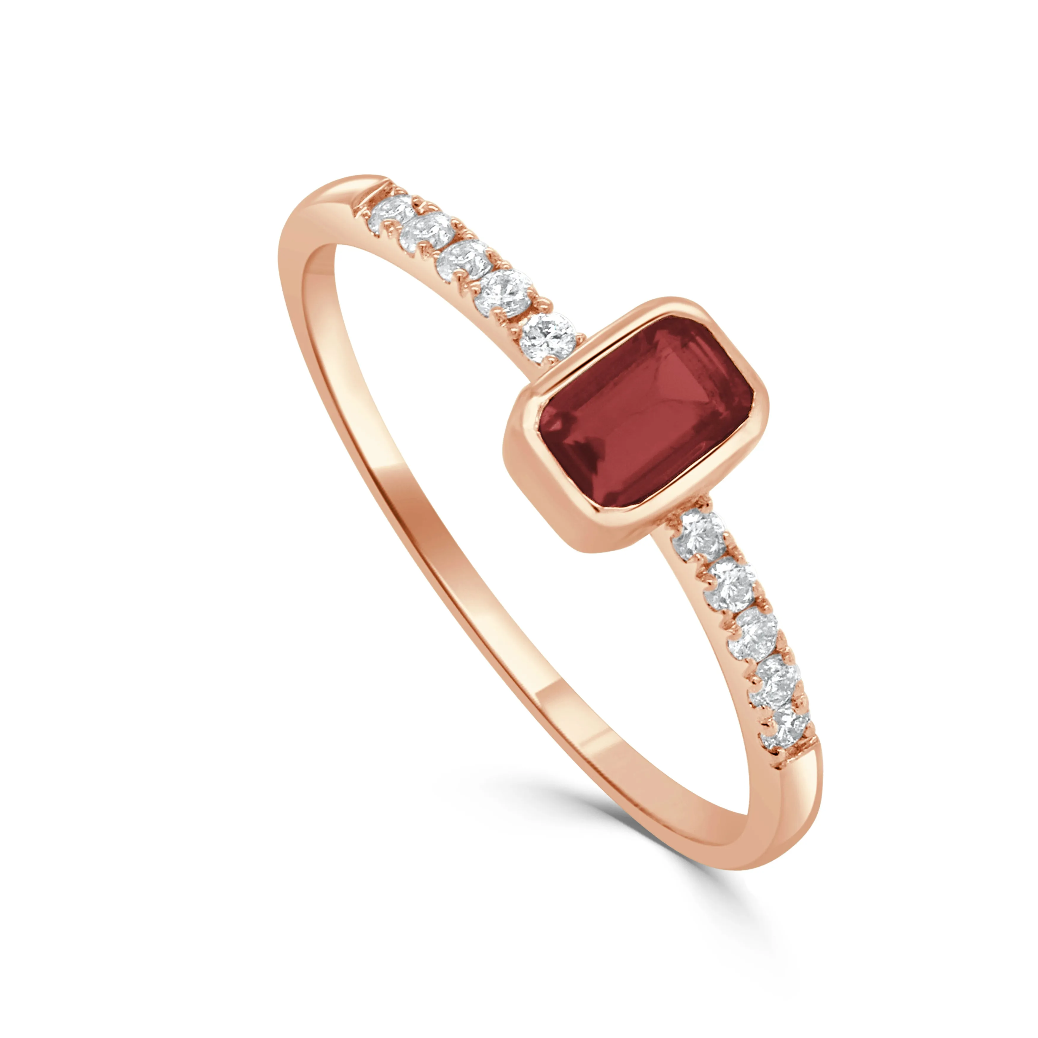 14K Gold Diamond & Garnet Bezel Ring
