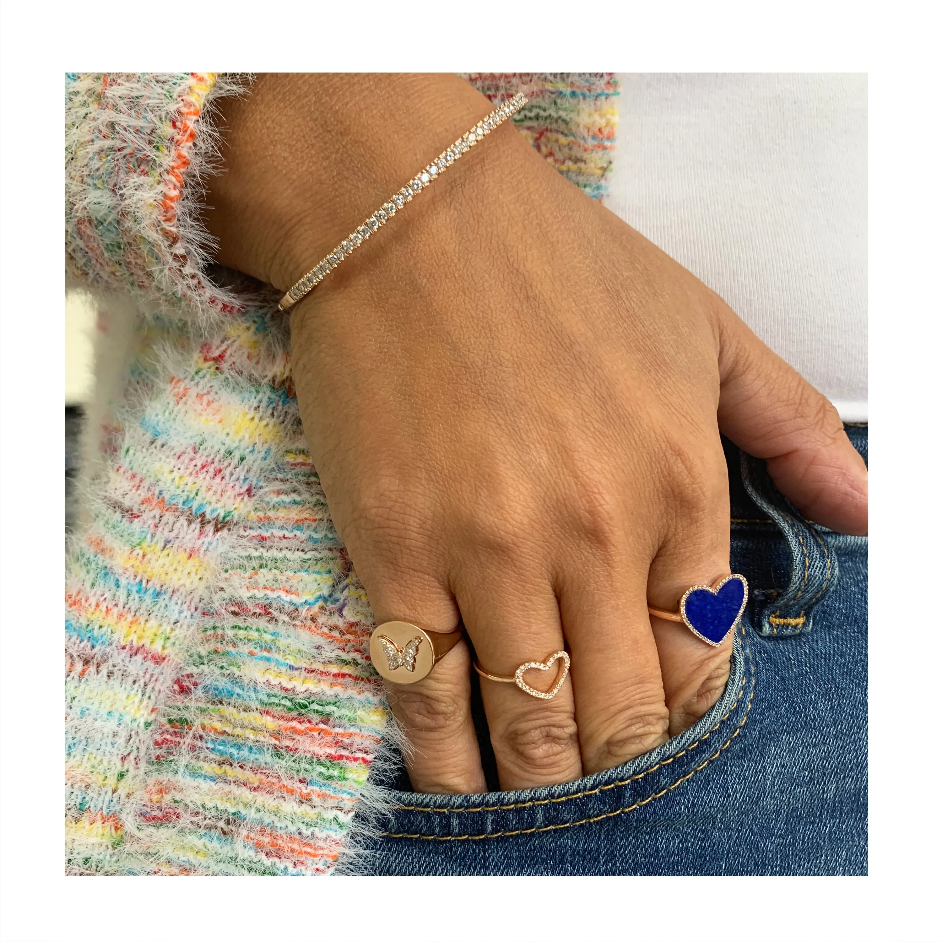 14k Gold Diamond & Lapis Heart Ring