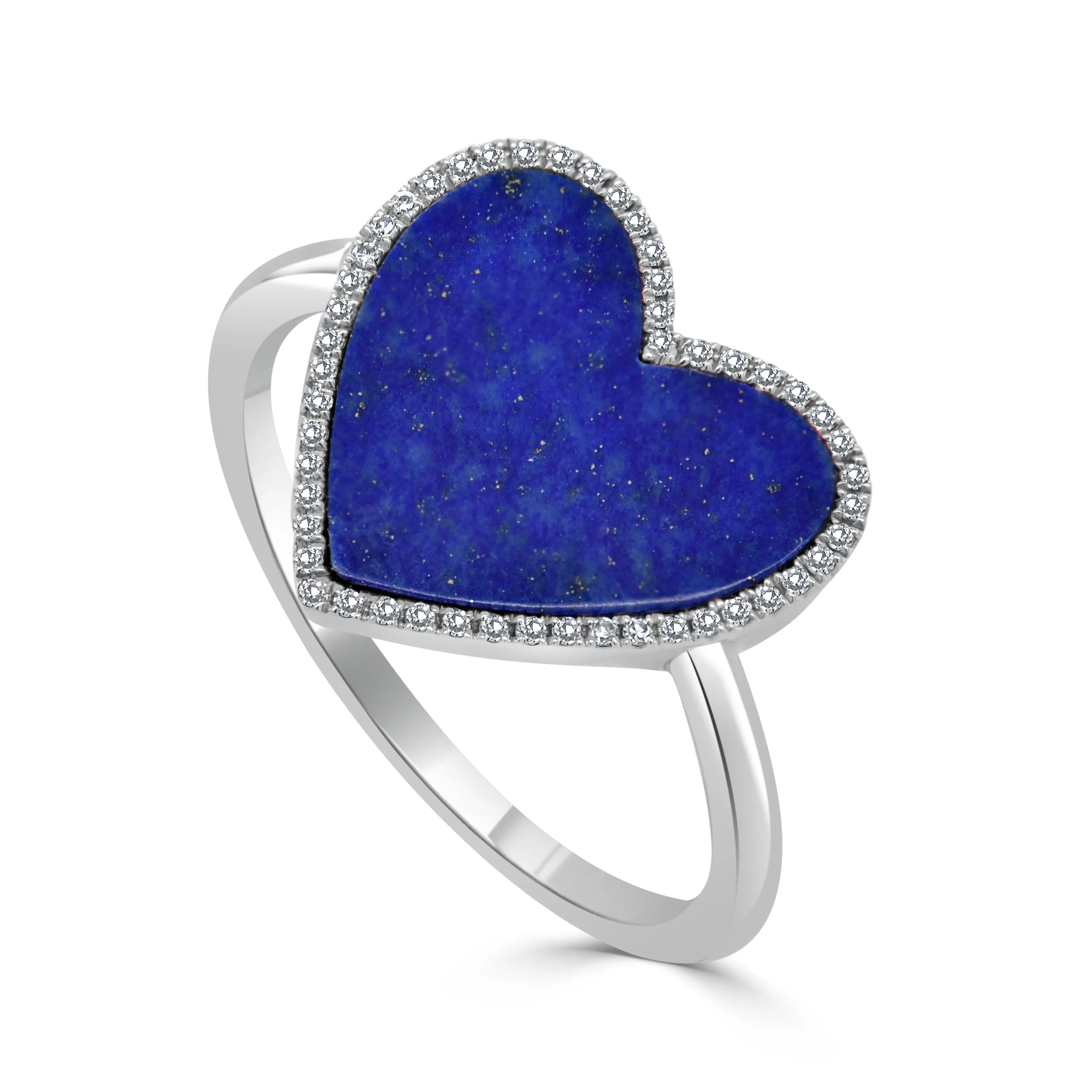 14k Gold Diamond & Lapis Heart Ring