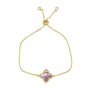 14k Gold Plated Pink Mother of Pearl Flower Adjustable Bolo Bracelet