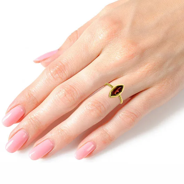14K Solid Yellow Gold Rings w/ Natural Marquis Garnet