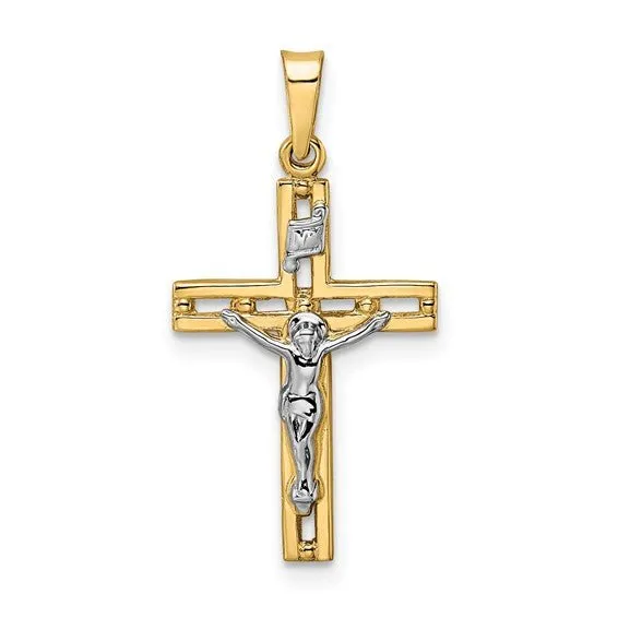 14K TT Gold Open Solid Crucifix 0.8grms