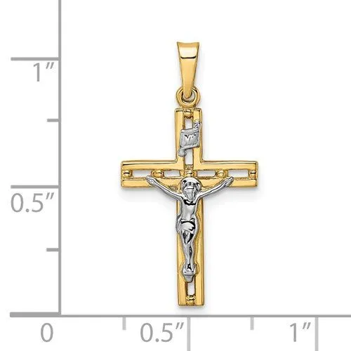 14K TT Gold Open Solid Crucifix 0.8grms